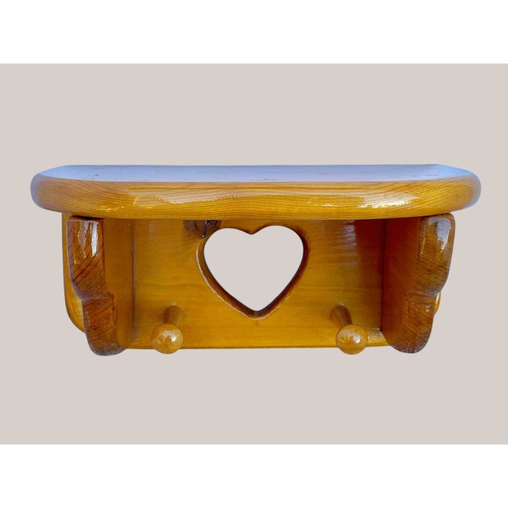 Vintage Solid Wood Peg Heart Cutout Small Wall Mount Shelf